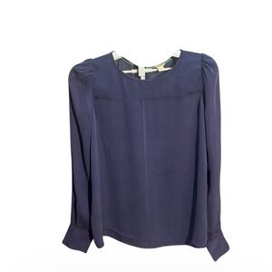 J. Crew Navy Long-Sleeve 100% Silk Blouse